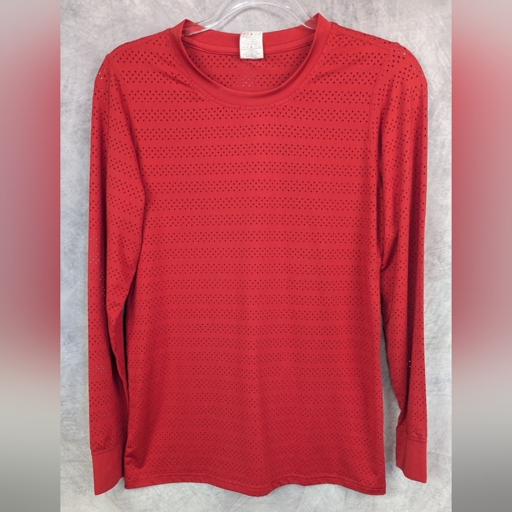 Zyia Perforated Mesh Size Small Red Layering Long Sleeve Shirt